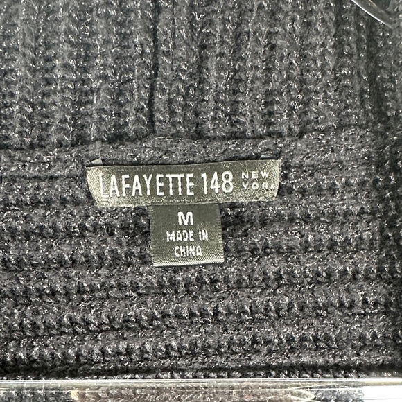 Lafayette 148 New York Ribbed Wool Blend Open Front Cardigan Women’s M Black - Picture 2 of 6